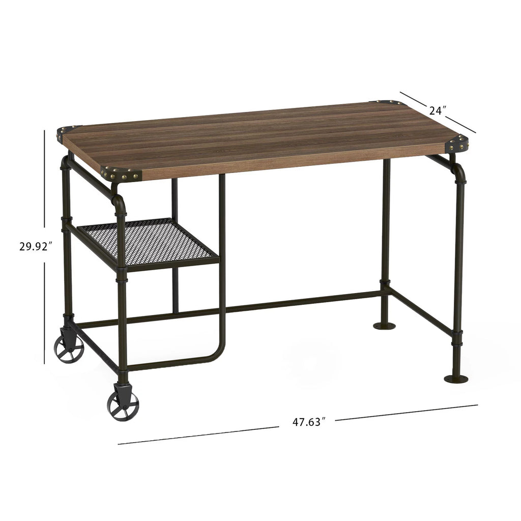 Industrial Metal Writing Desk with Wooden Top G472388