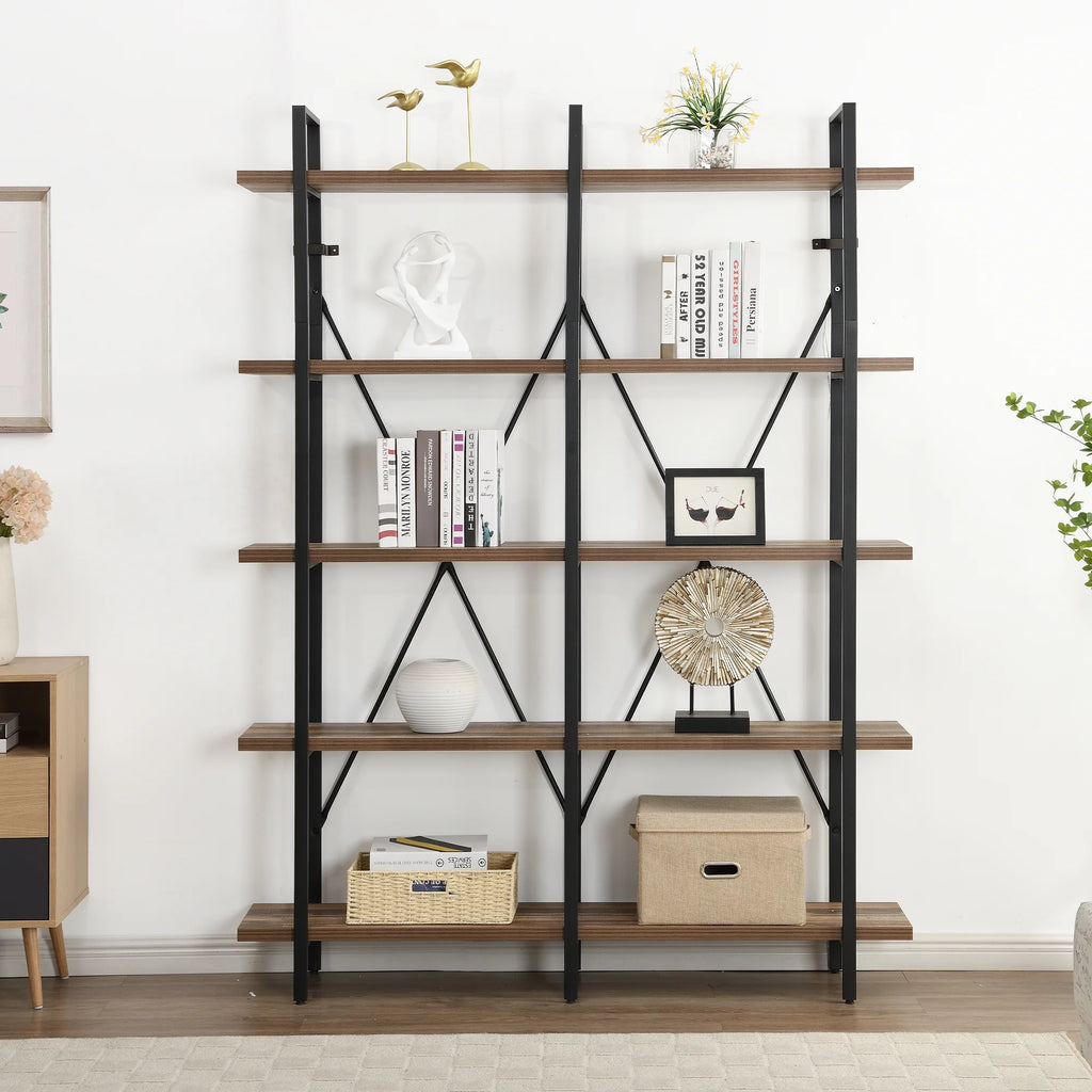 Industrial 5-Shelf Double Wide Metal Bookshelf D10593