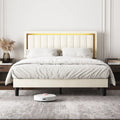 Beige Velvet Bed Frame with Adjustable Headboard B60372