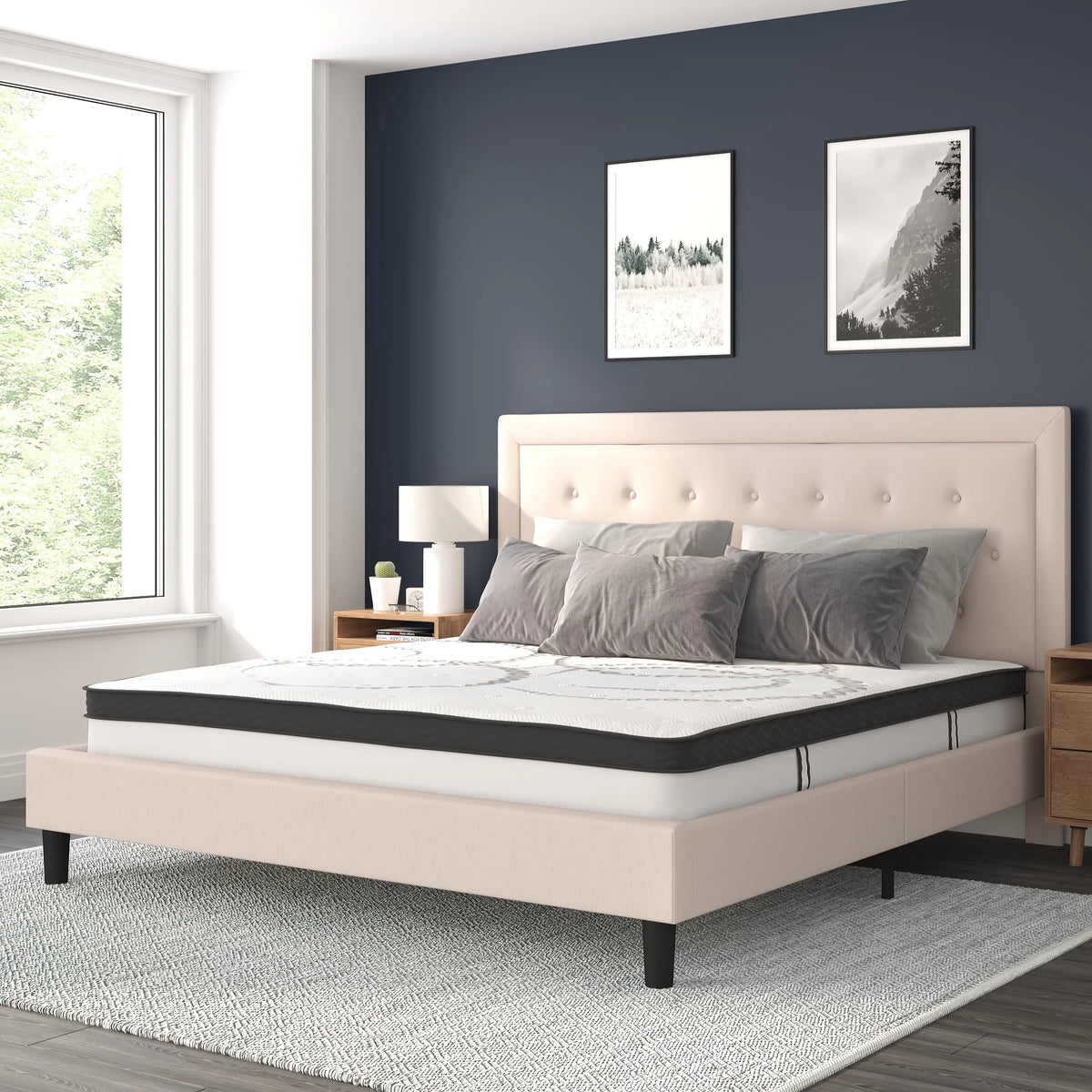 King Size Tufted Upholstered Platform Bed with Mattress I73303