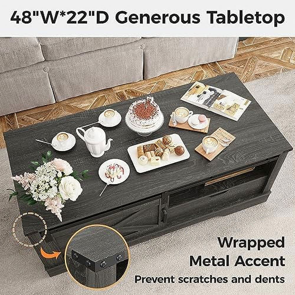 Dark Grey 48'' Rustic Coffee Table with Sliding Barn Door S7289