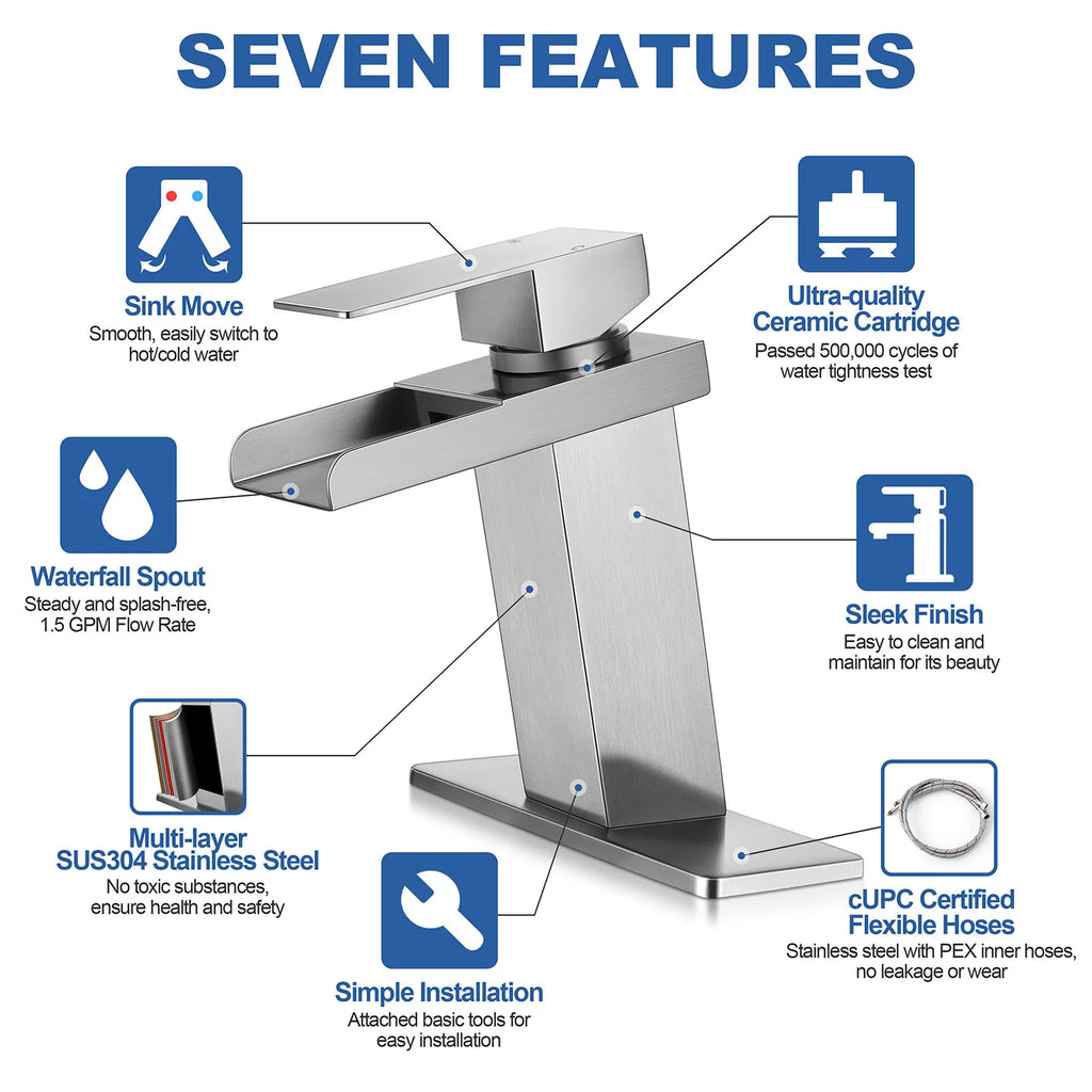 Modern Waterfall Spout Bathroom Sink Faucet J7908