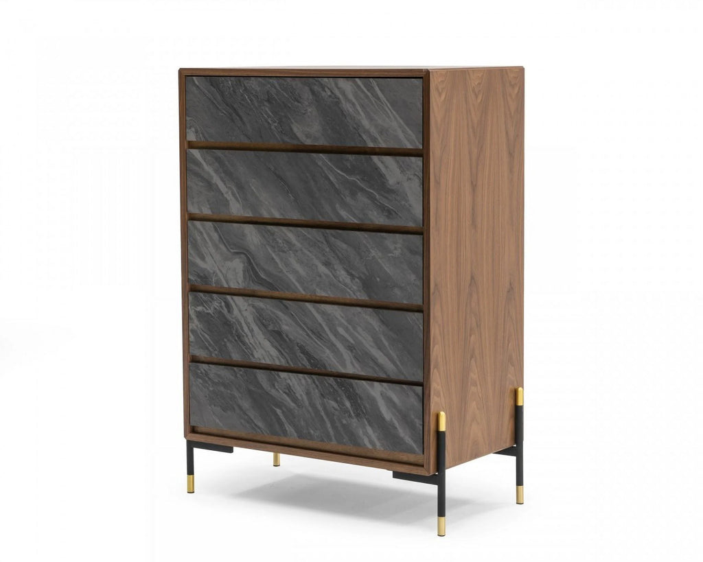 Walnut & Gray Manufactured Wood Five Drawers Chest G66579