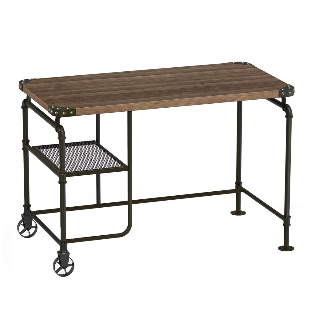 Industrial Metal Writing Desk with Wooden Top G472388