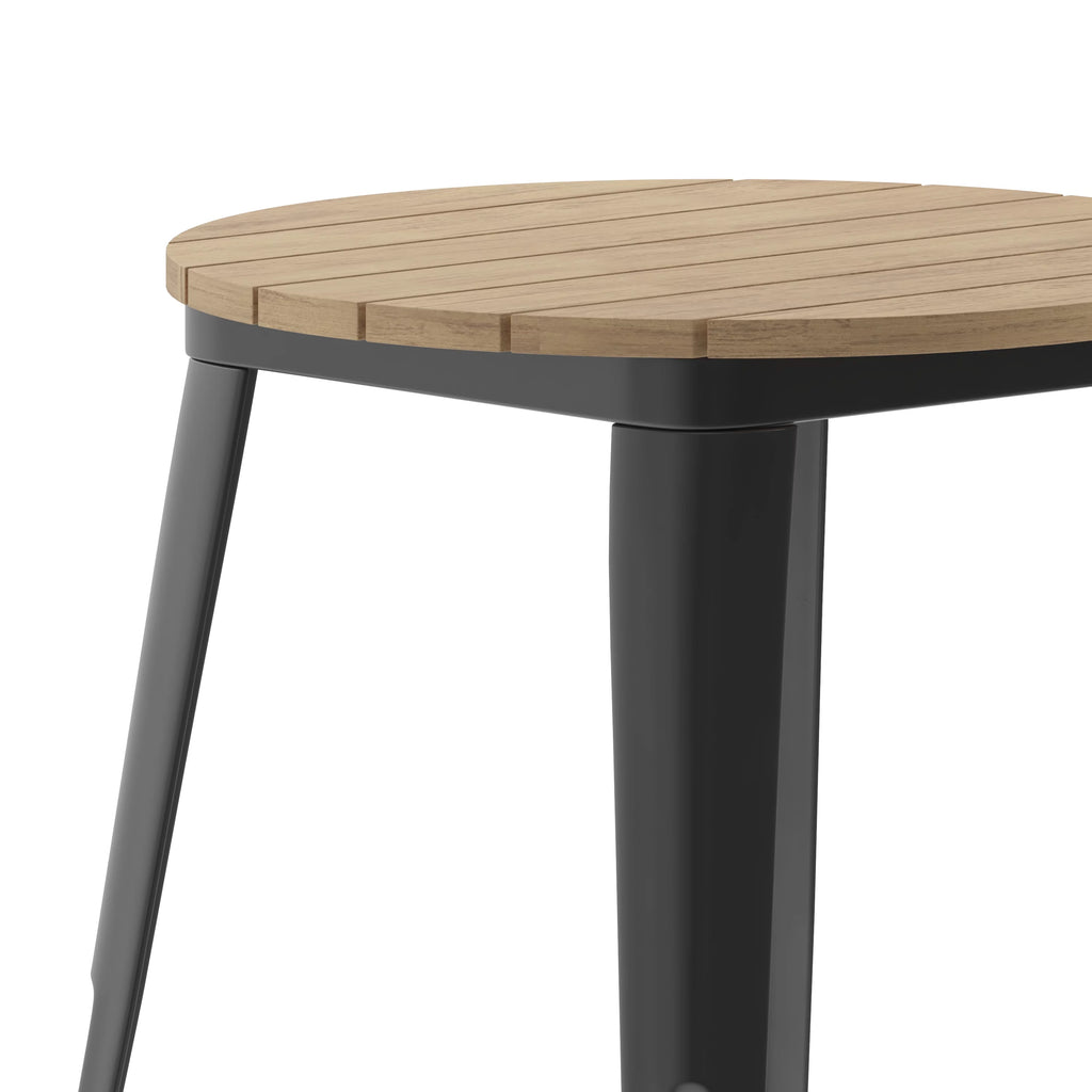 Commercial Grade Indoor/Outdoor Dining Table, Brown Poly Resin Top with Black Steel Base S255