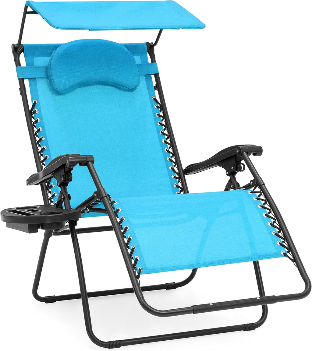 Oversized Steel Mesh Zero Gravity Reclining Lounge Chair with Canopy and Cup Holder U377777