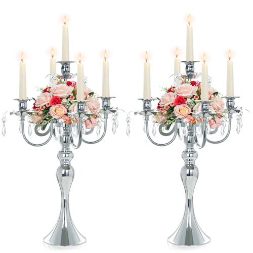 20'' Tall Crystal 5 Arm Candle Holders Set of 4 Black N492361