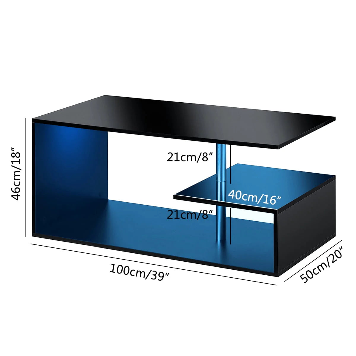 High Gloss Coffee Table with Open Shelf LED Lights White S Shaped Y2252