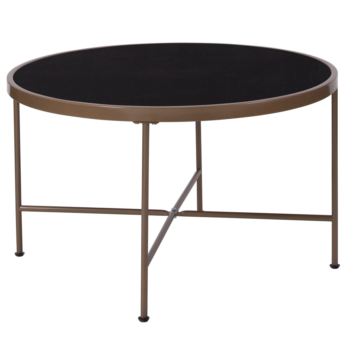 Black Tempered Glass Coffee Table with Gold Metal Frame G654952