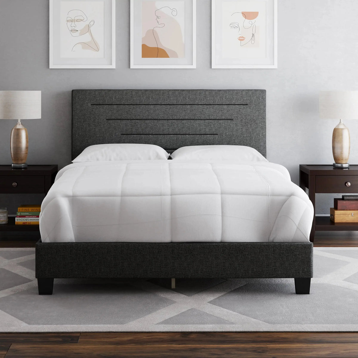 Blue Faux Leather Upholstered Platform Bed D20553