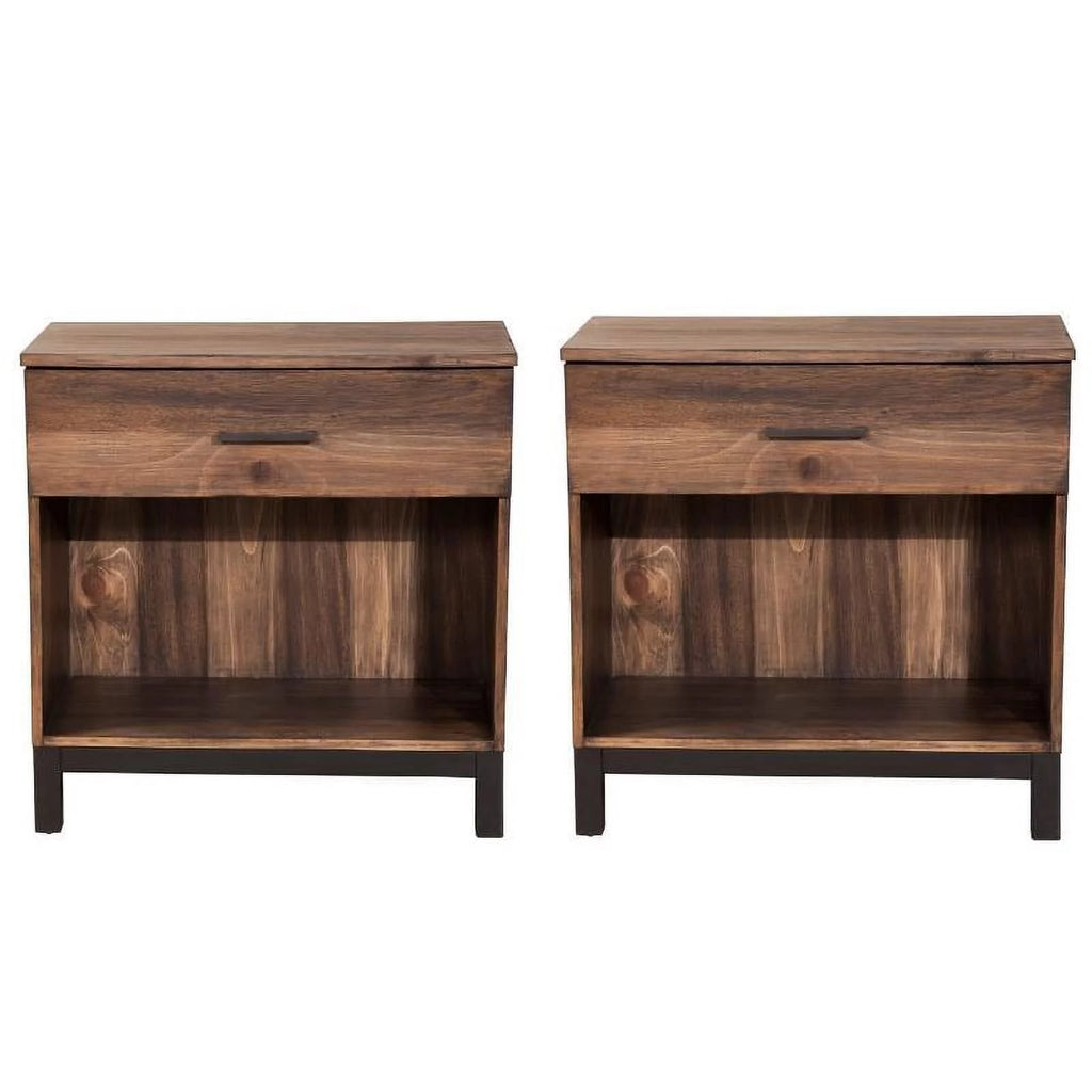 2 Piece Bedroom Set with Two 1 Drawer Wood Nightstands in Rustic Pine S590