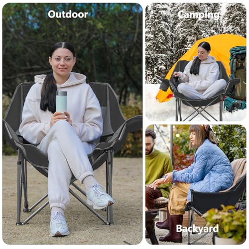 Oversized XL Padded Camping Chair Heavy Duty Portable Folding with Side Pocket Cup Holder O114
