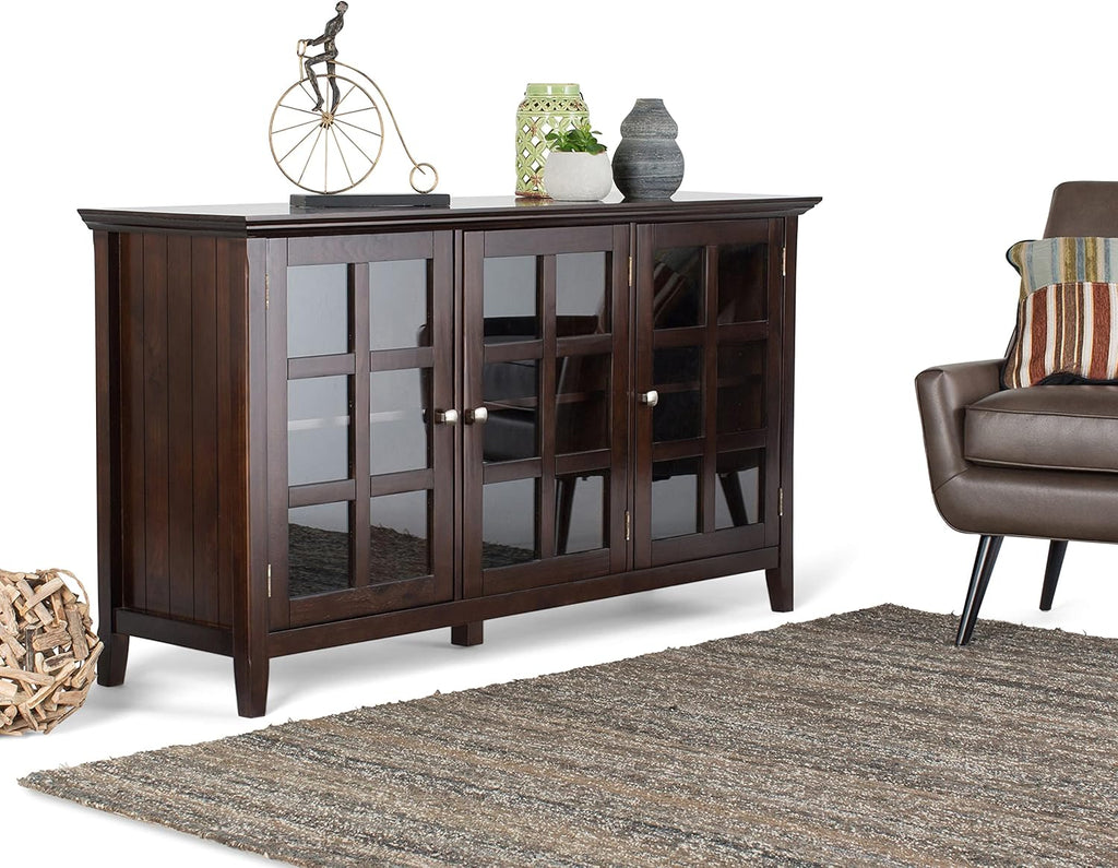62 inch Wide Rustic Storage Cabinet with 3 Tempered Glass Doors L47294