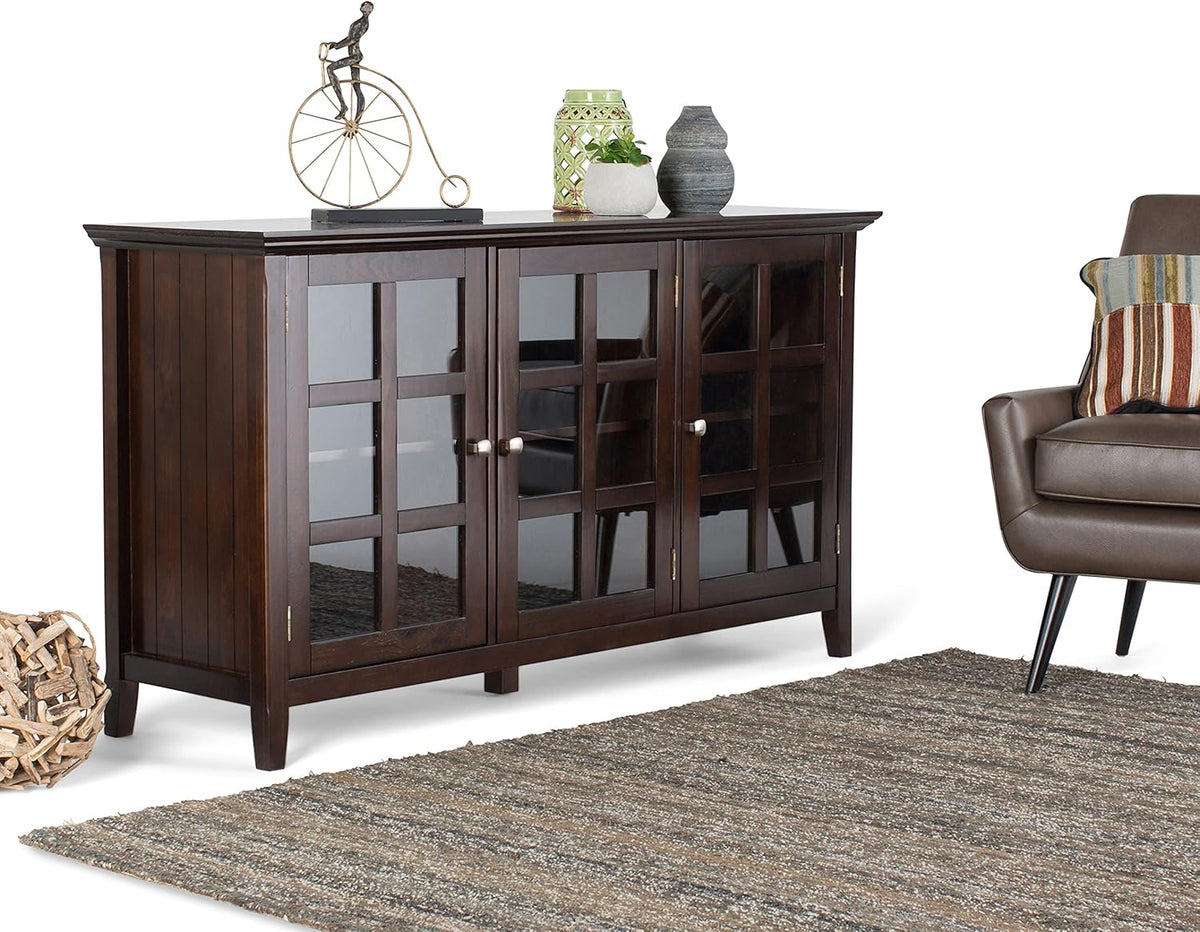 62 inch Wide Rustic Storage Cabinet with 3 Tempered Glass Doors L47294