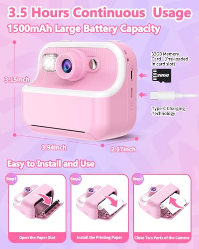 Instant Print Camera for Kids with 32GB SD Card Purple U83185