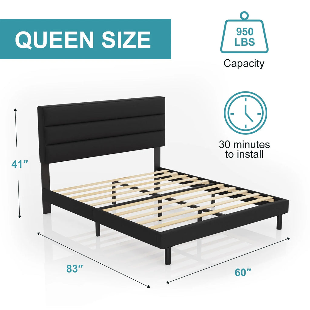 King Size Wingback Fabric Upholstered Platform Bed Frame F536418