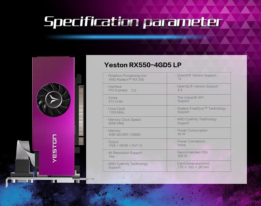Radeon RX550 4G GDDR5 Low Profile Graphics Card G22596