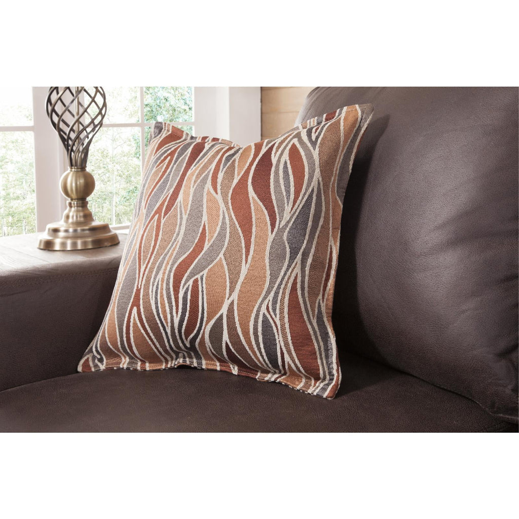 Pinto Brown Faux Leather Square Arm Sofa with Two Accent Pillows S22343