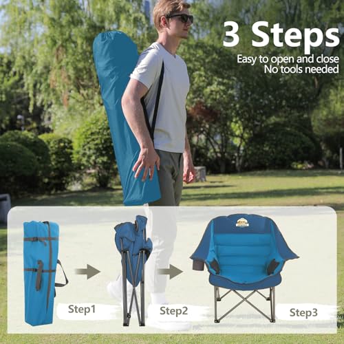 Oversized XL Padded Camping Chair Heavy Duty Portable Folding with Side Pocket Cup Holder O114
