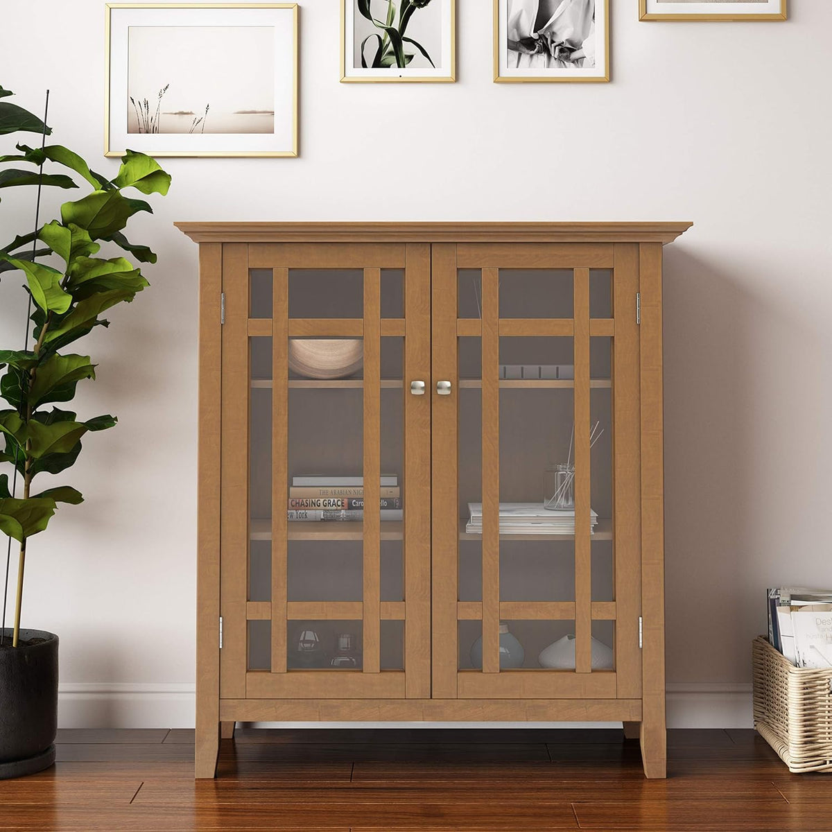 39 inch Rustic Medium Storage Cabinet with 2 Tempered Glass Doors K28157