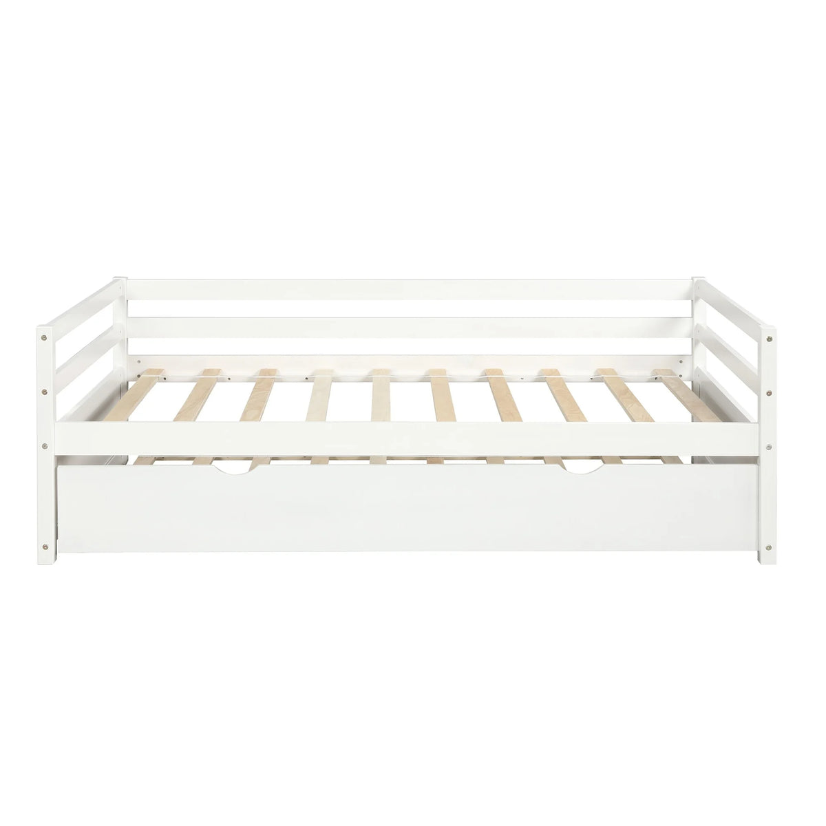White Twin Wood Daybed with Trundle and Guardrails H1159