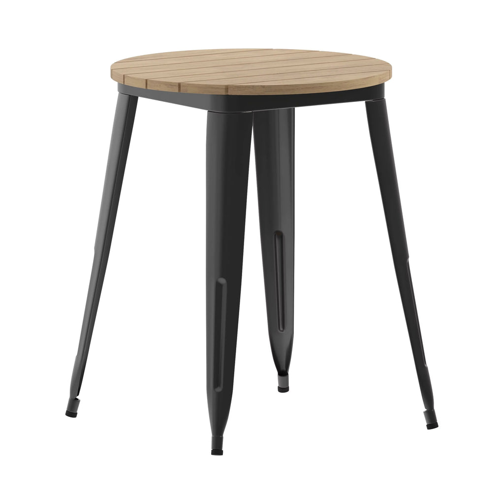 Commercial Grade Indoor/Outdoor Dining Table, Brown Poly Resin Top with Black Steel Base S255