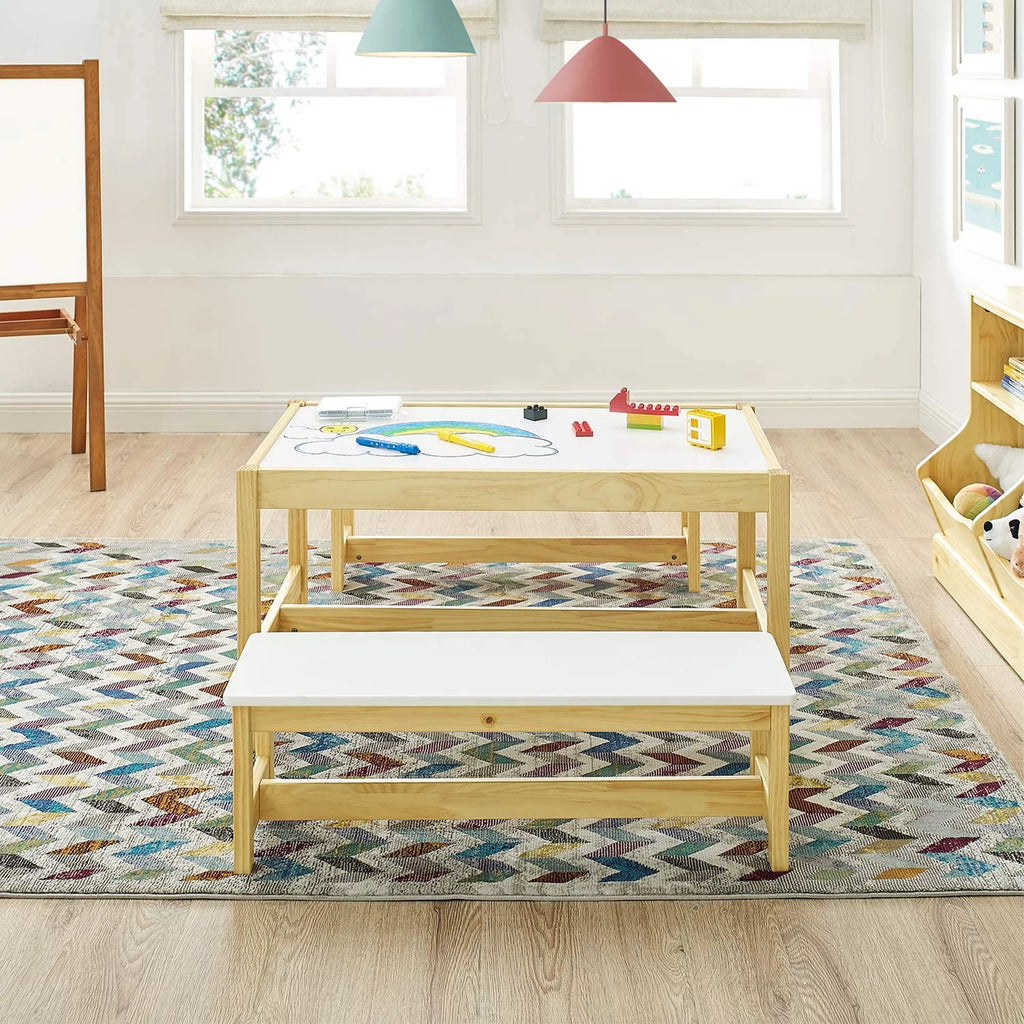 Wooden 3 In 1 Kids Play Table and Bench Chair Set F539570