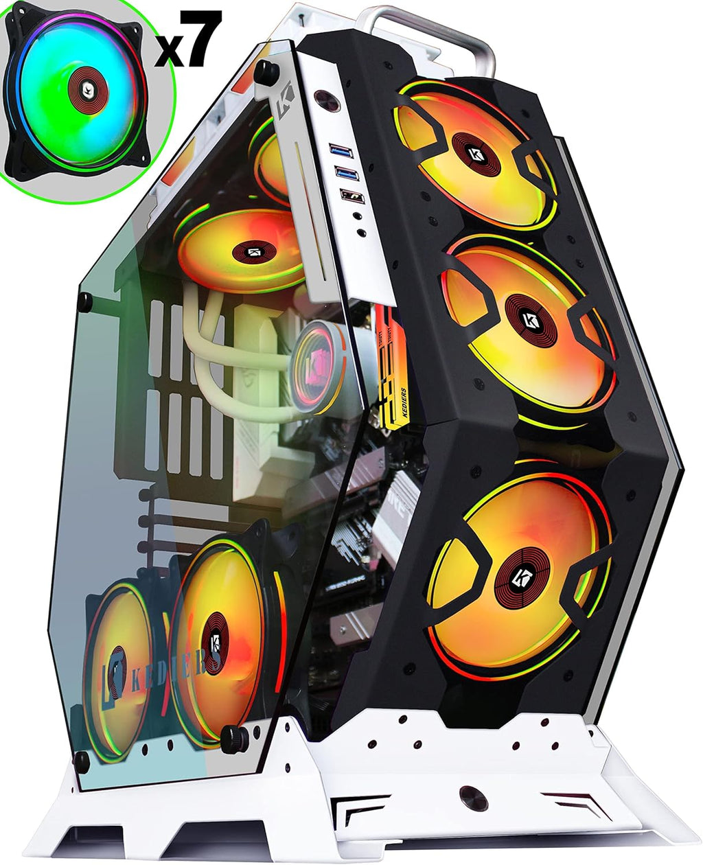 ATX Tower Tempered Glass Gaming Computer Case with 7 RGB Fans A2040