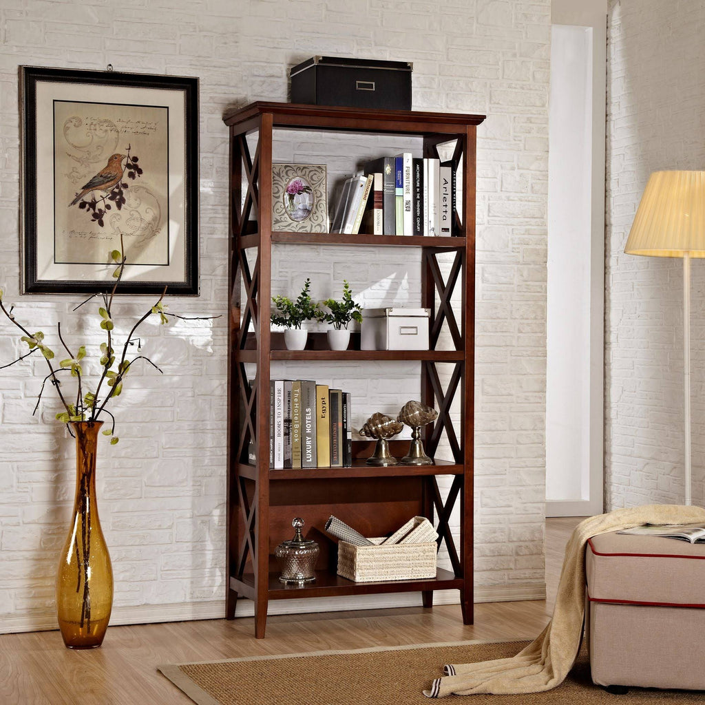 Walnut 4-Tier Wood Bookcase F863