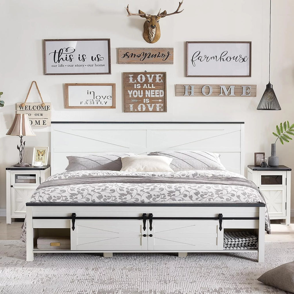 King Bed Frame with Headboard and Storage Cabinets P4818