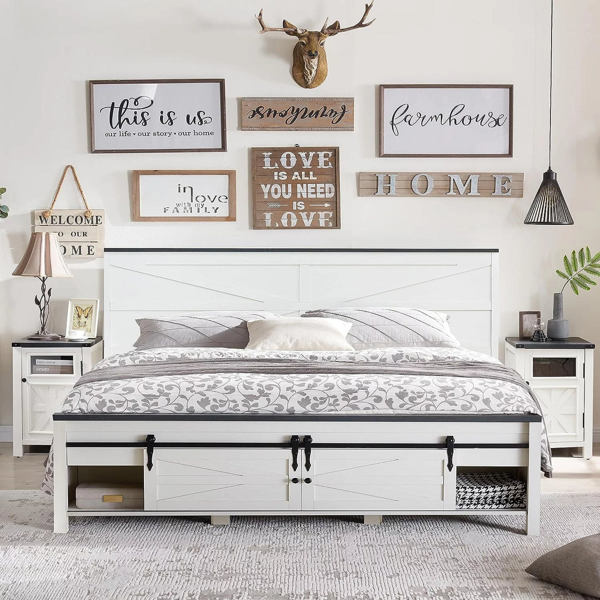 King Bed Frame with Headboard and Storage Cabinets P4818