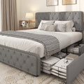 Queen Size Platform Bed Frame with 4 Storage Drawers and Upholstered Headboard D53900