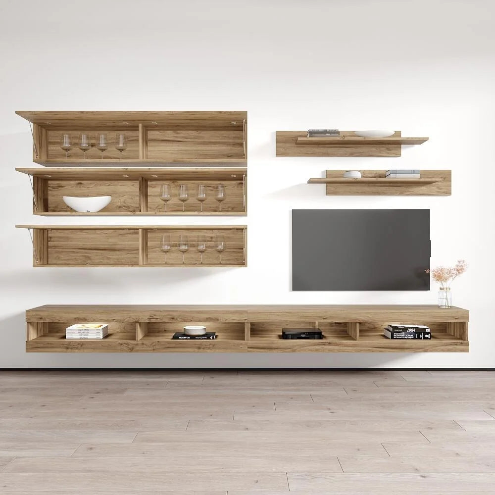 Oak Wall Mounted Floating Entertainment Center B86246