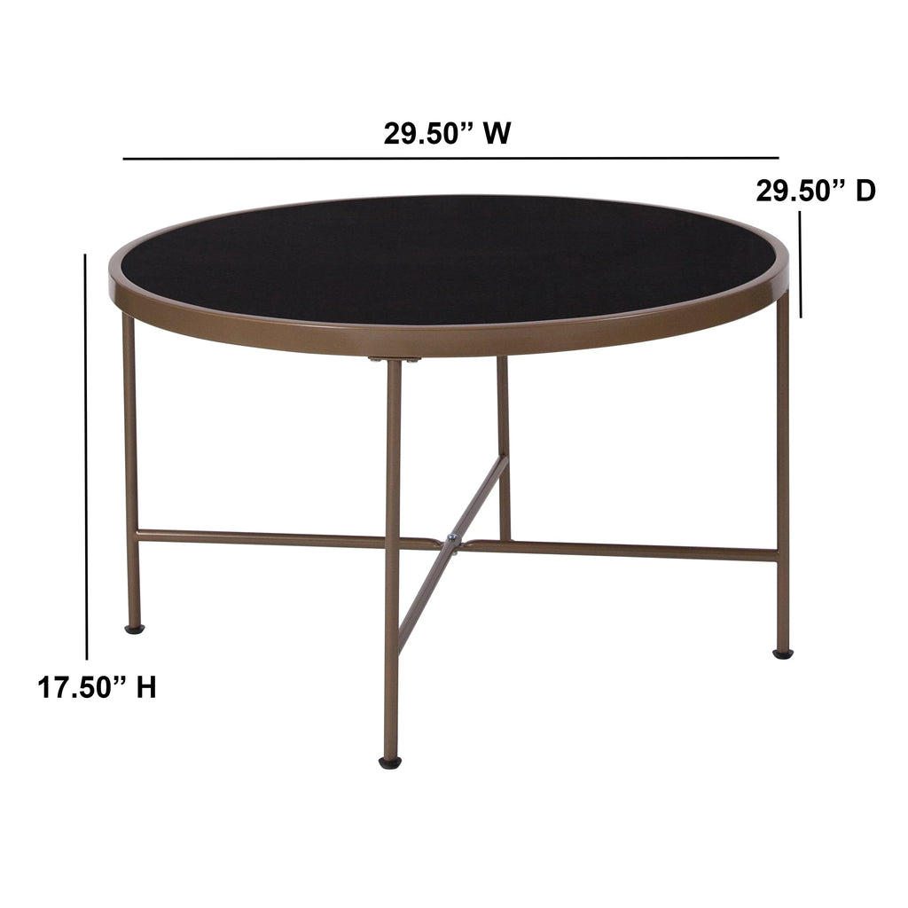 Black Tempered Glass Coffee Table with Gold Metal Frame G654952