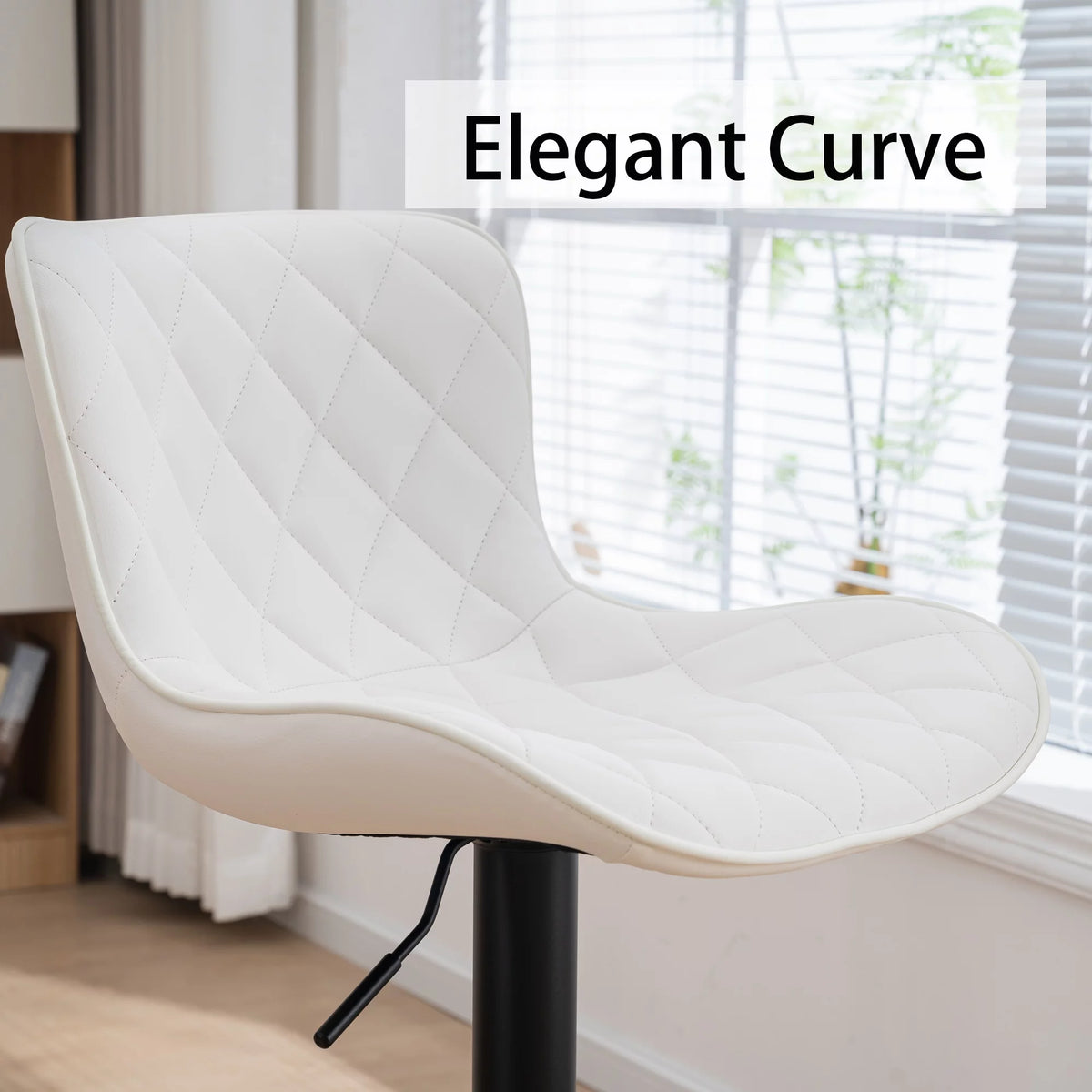 Adjustable White PU Leather Bar Stools Set of 2 F6051
