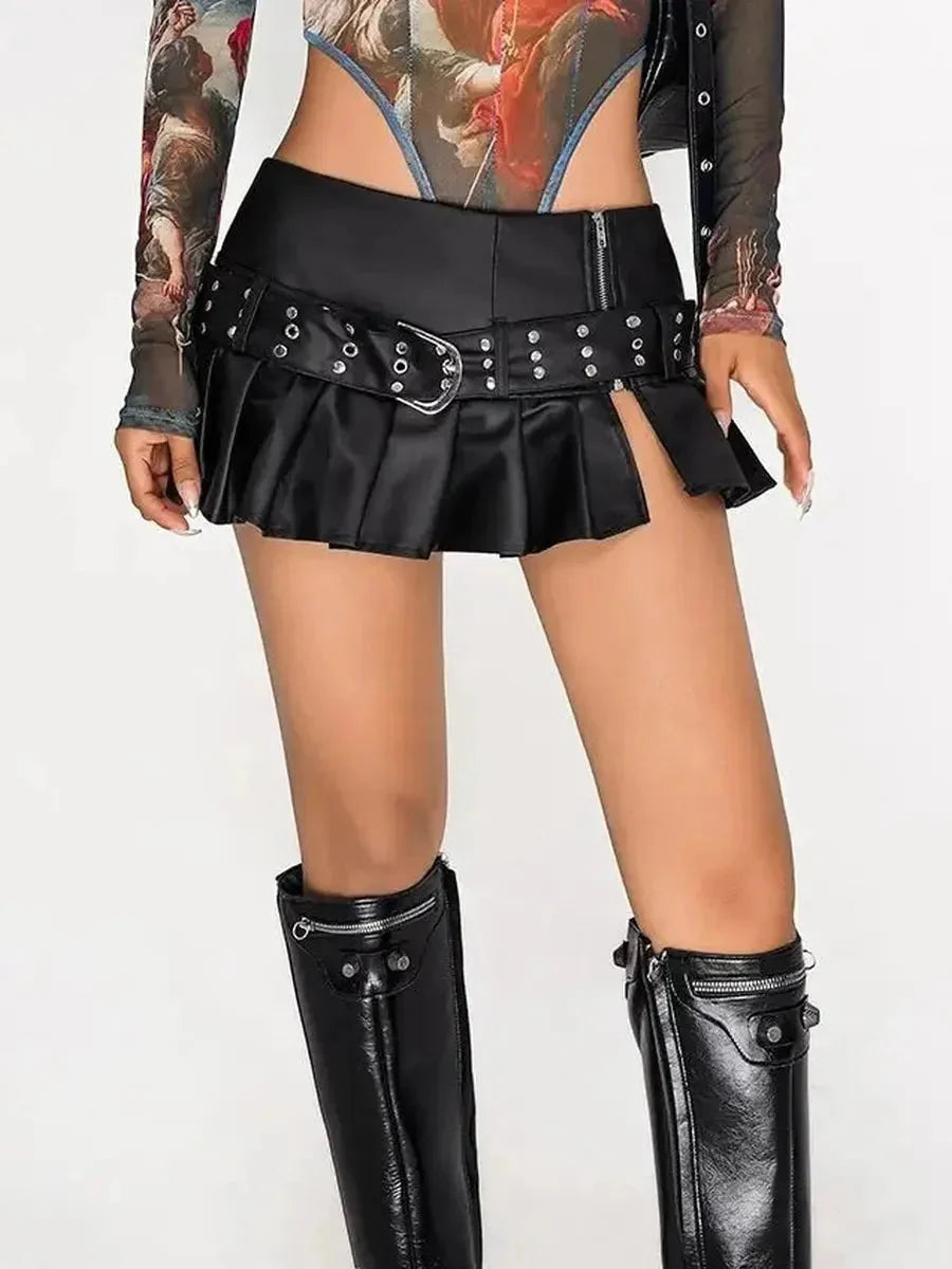 Punk Midi Leather Buckle Skirt X9230