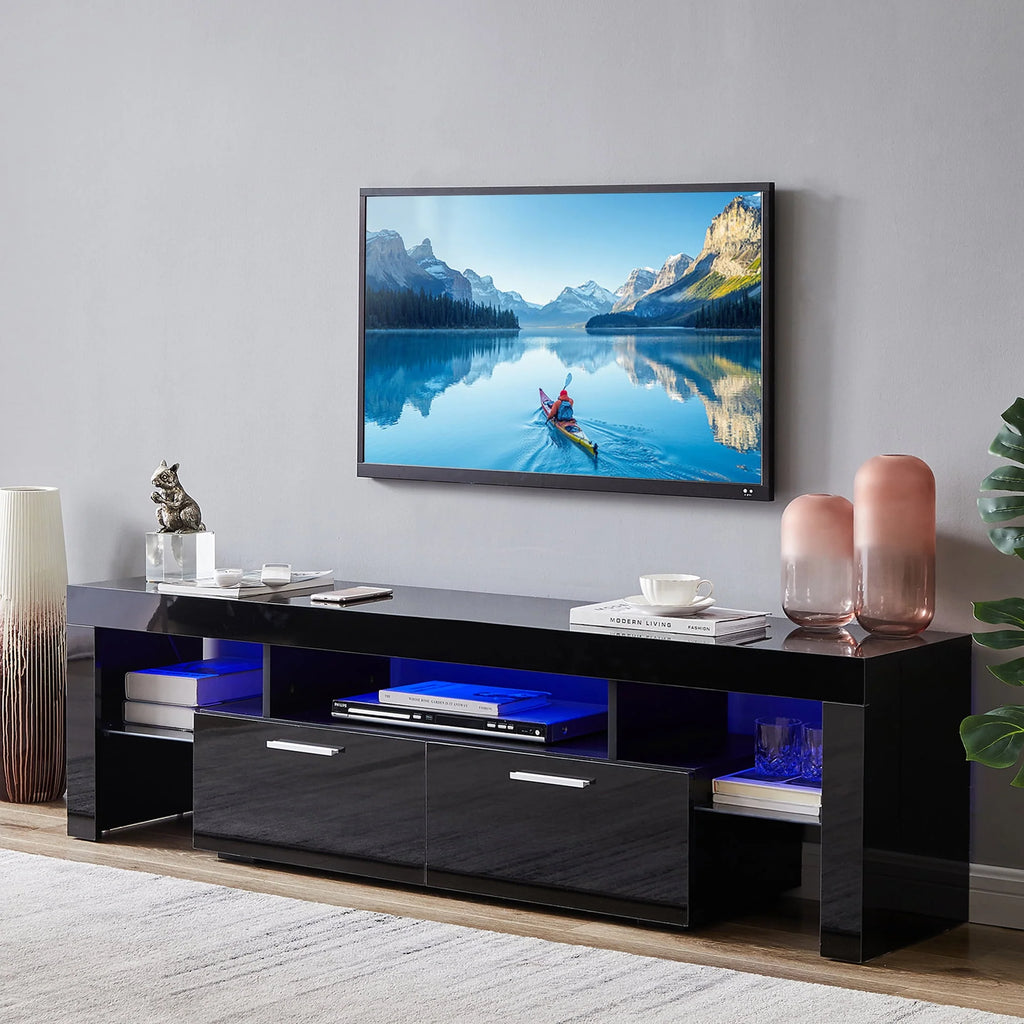 White High Gloss TV Stand with Storage Shelves A983947