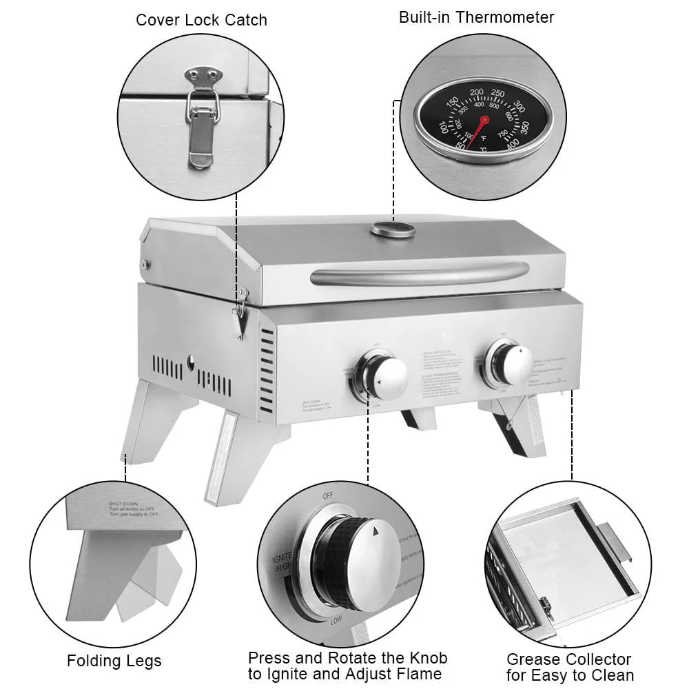 Portable 2 Burner Stainless Steel Propane Grill M499