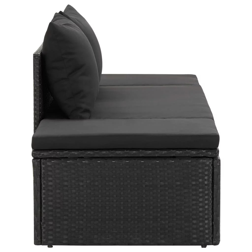 Black Poly Rattan Outdoor Sun Lounger with Cushion A900805