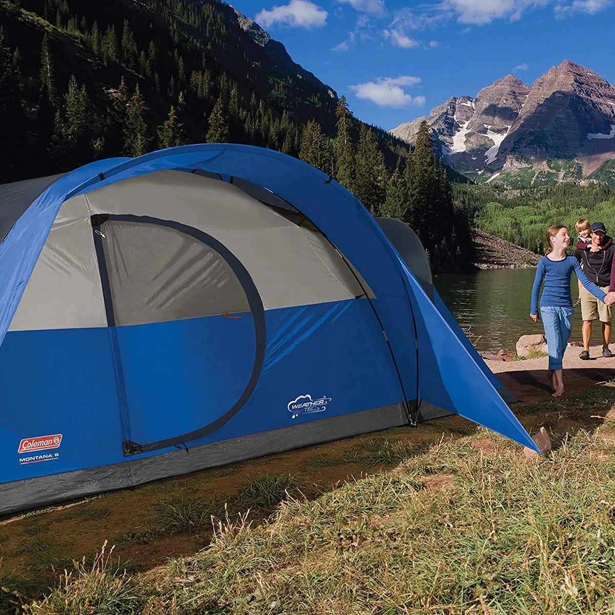 8 Person Cabin Camping Tent with Hinged Door, Blue X714