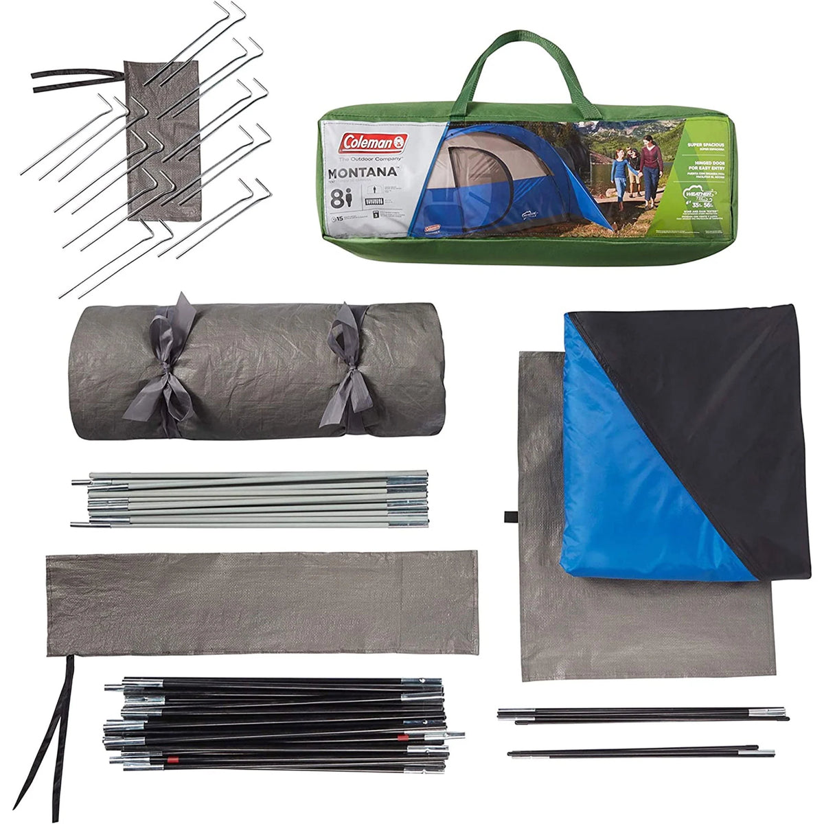 8 Person Cabin Camping Tent with Hinged Door, Blue X714