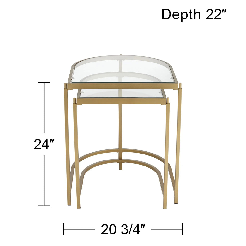 Modern Metal Nesting Tables Set of 2 Gold Clear Tempered Glass T8380