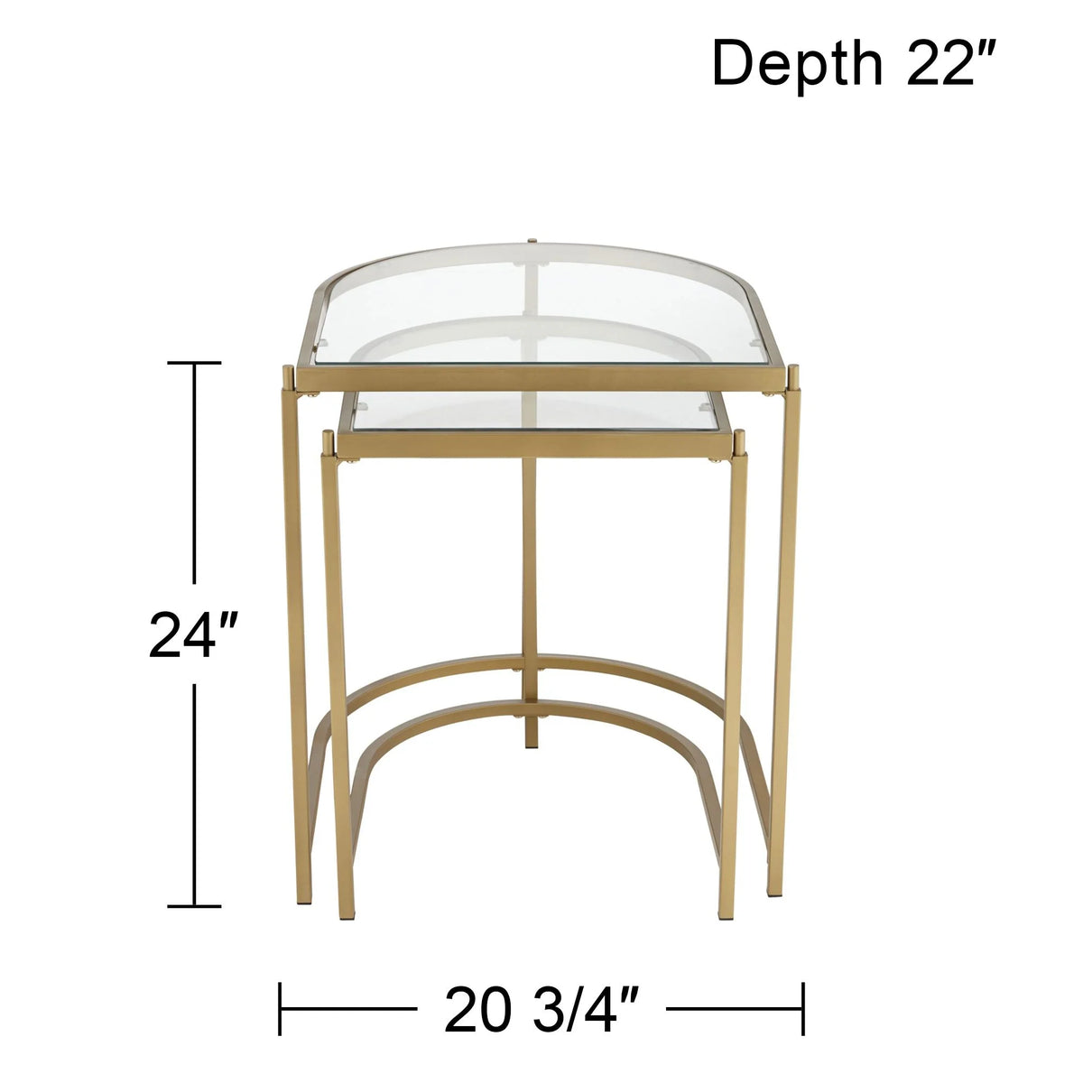 Modern Metal Nesting Tables Set of 2 Gold Clear Tempered Glass T8380