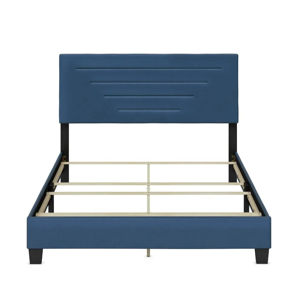 Blue Faux Leather Upholstered Platform Bed D20553