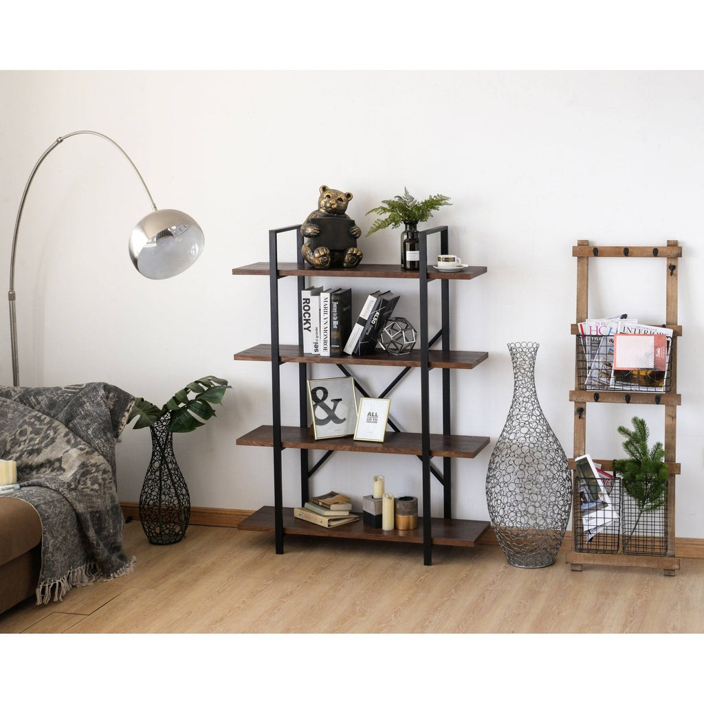 Walnut Brown 4 Shelf Etagere Bookcase O1812