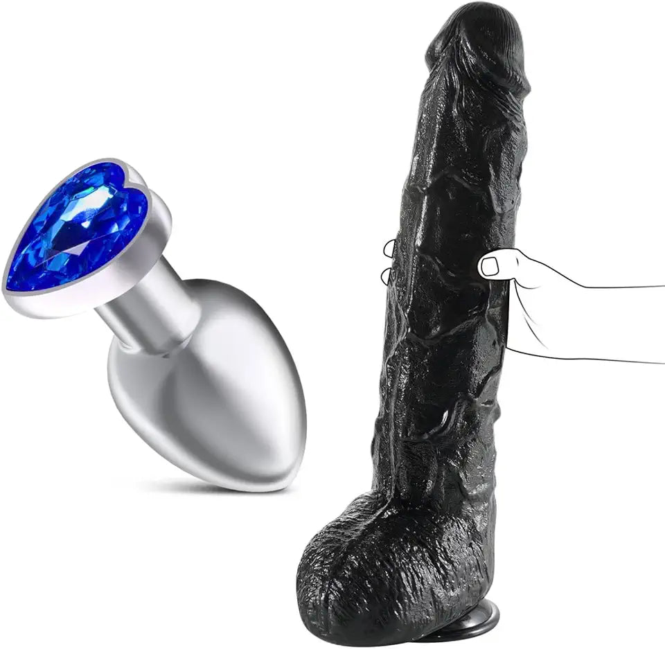 Heart Shaped Anal Butt Plugs + 17.3 inch Long Realistic Dildo E99212
