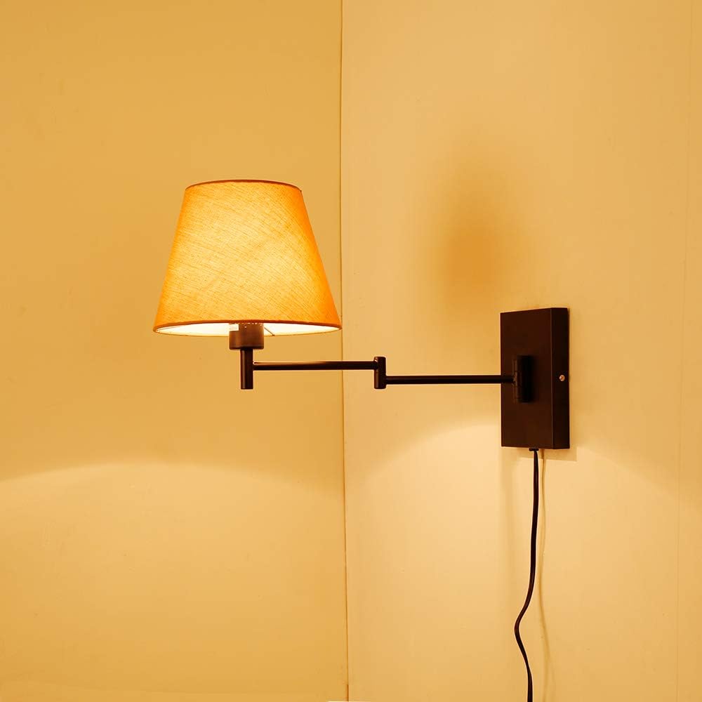 Swing Arm Wall Lamp Plug-in Cord Linen Shade J8363