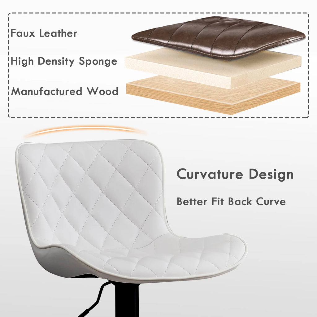 Adjustable White PU Leather Bar Stools Set of 2 F6051