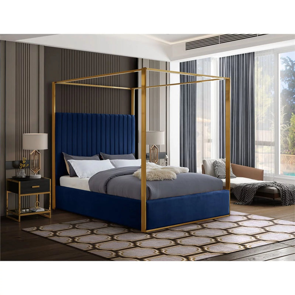 Navy Velvet Queen Bed A353141