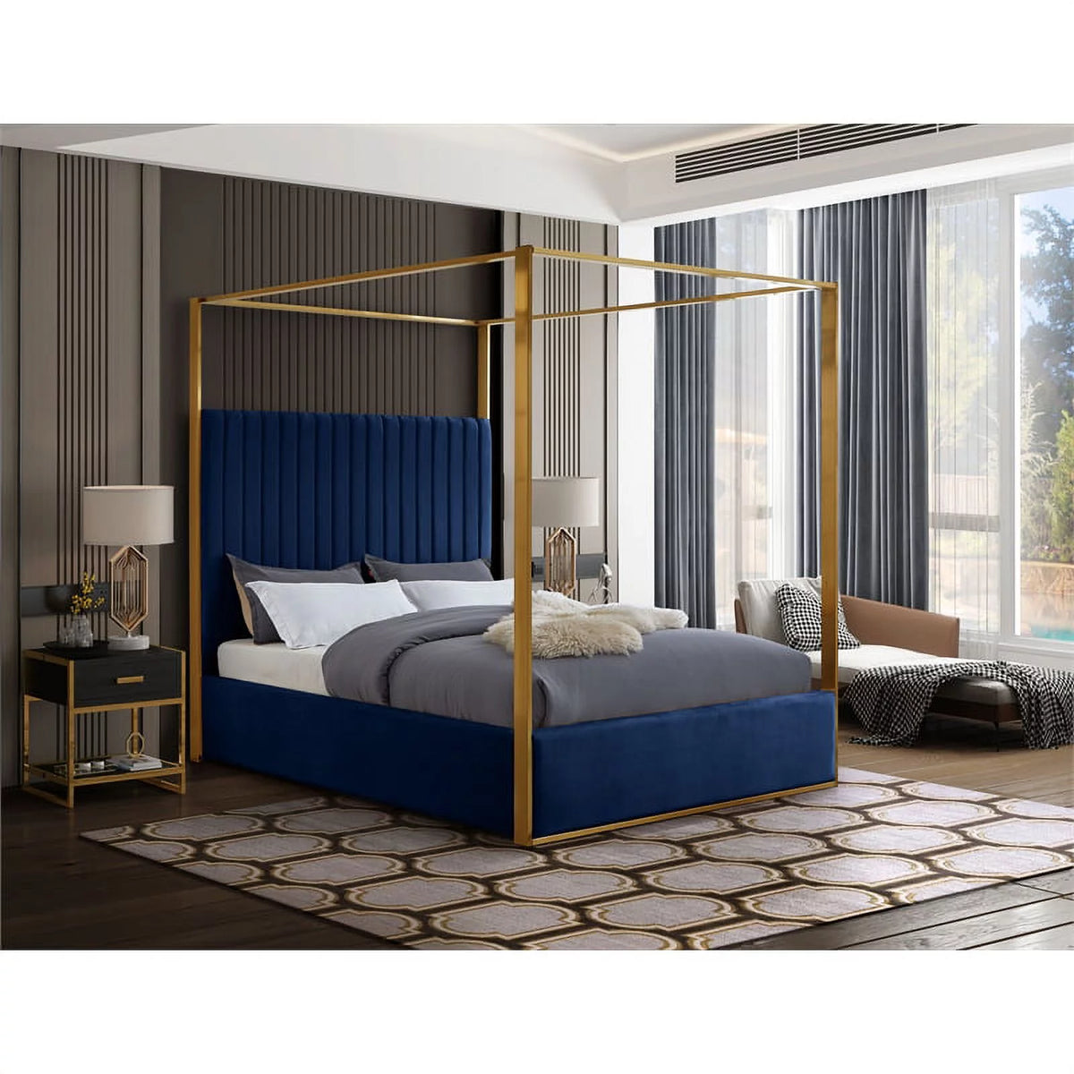 Navy Velvet Queen Bed A353141